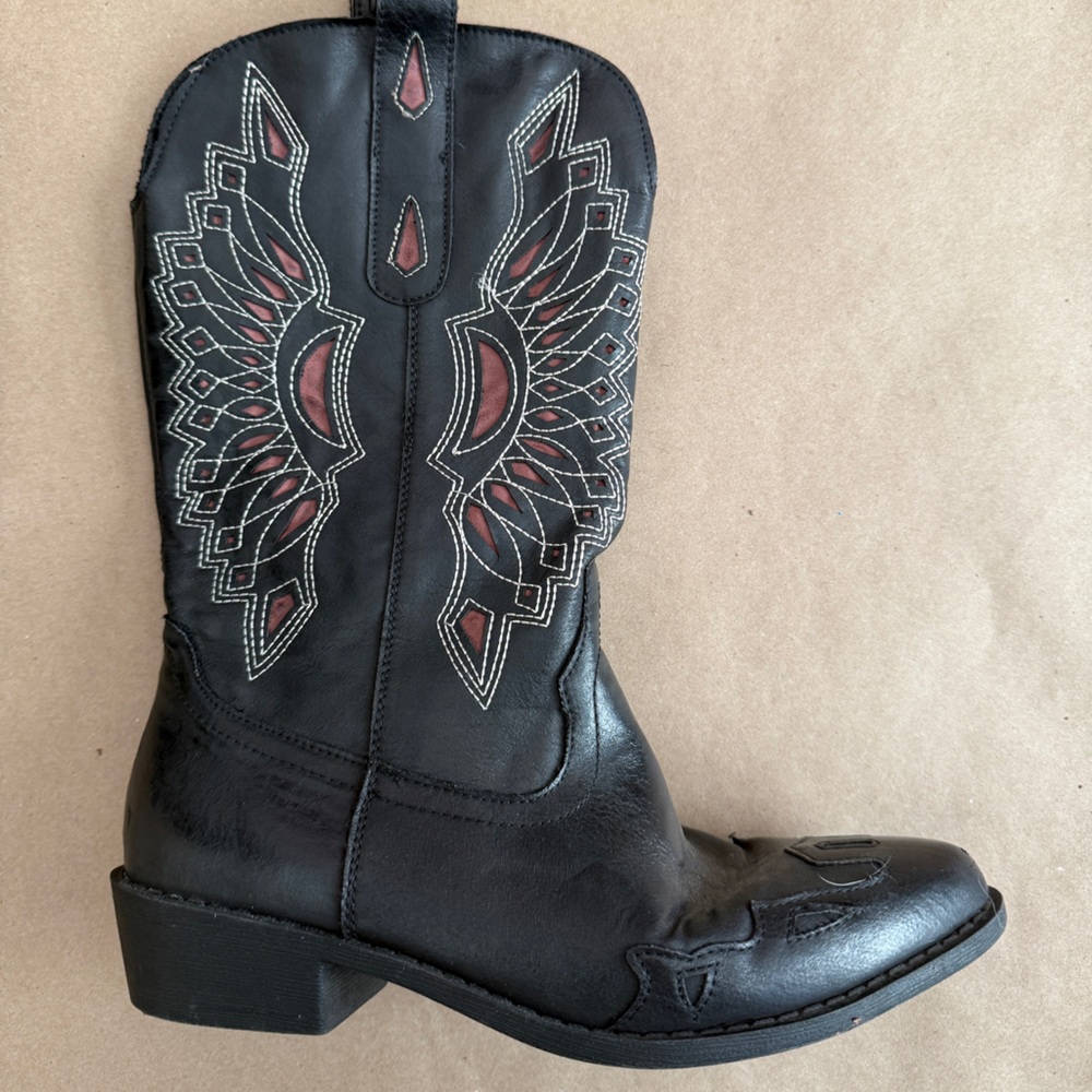 Black Cowboy Boots with Brown Details by Coconuts - Picture 4 of 4